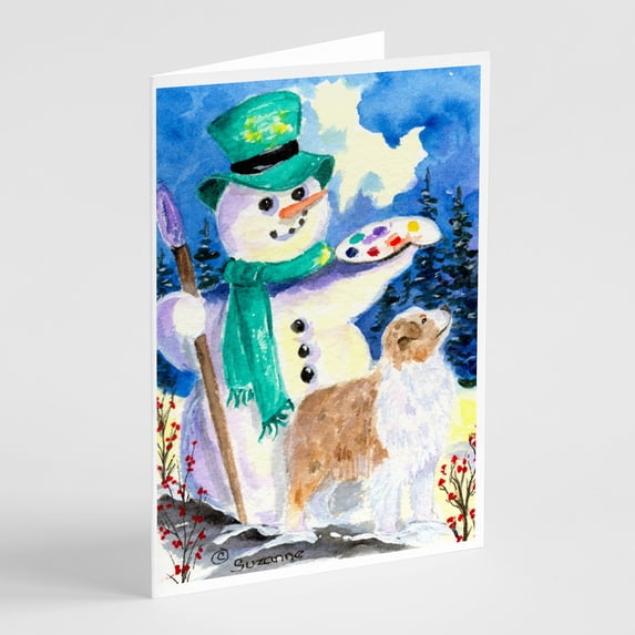 Caroline's Treasures Snowman with Australian Shepherd Greeting Cards with Envelopes, 5" x 7" (8 Count)