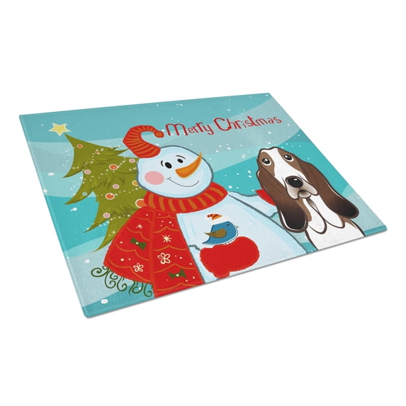 Caroline's Treasures Snowman with Basset Hound Glass Cutting Board Large