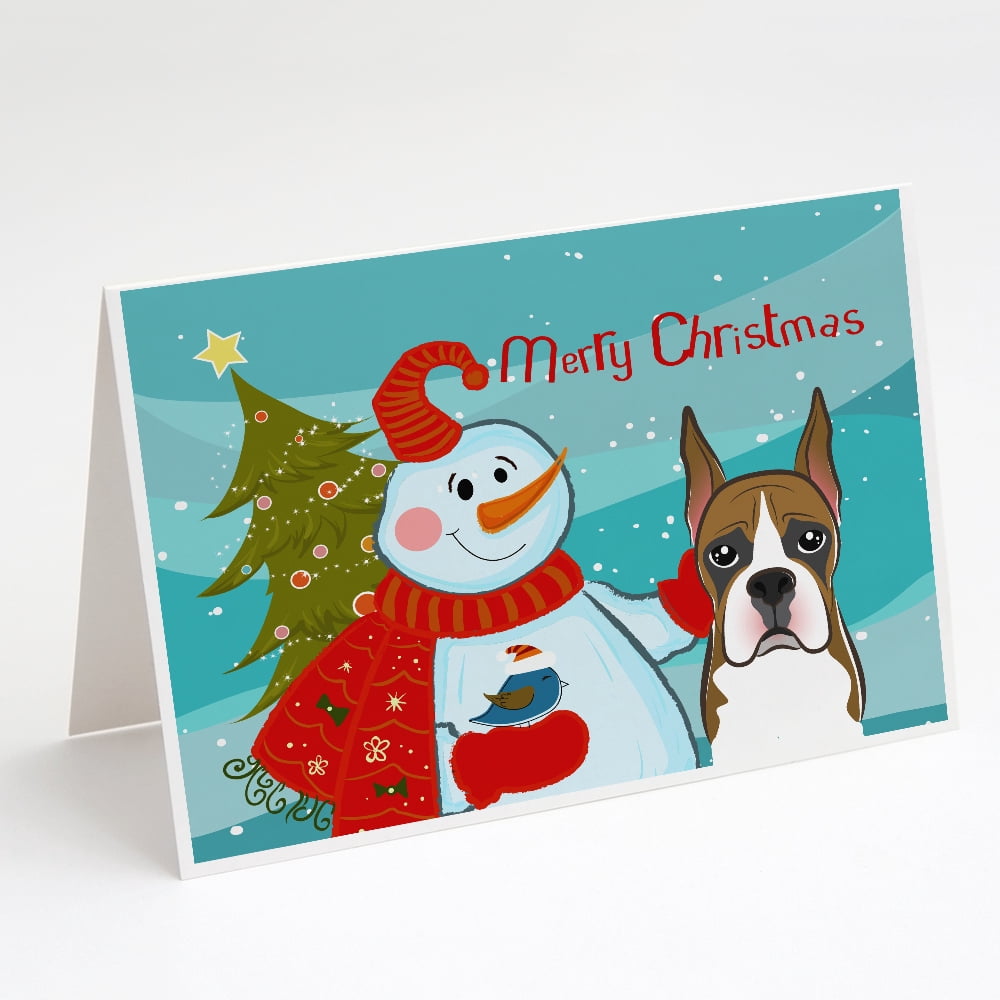 Snowman with Boxer Greeting Cards and Envelopes Pack of 8