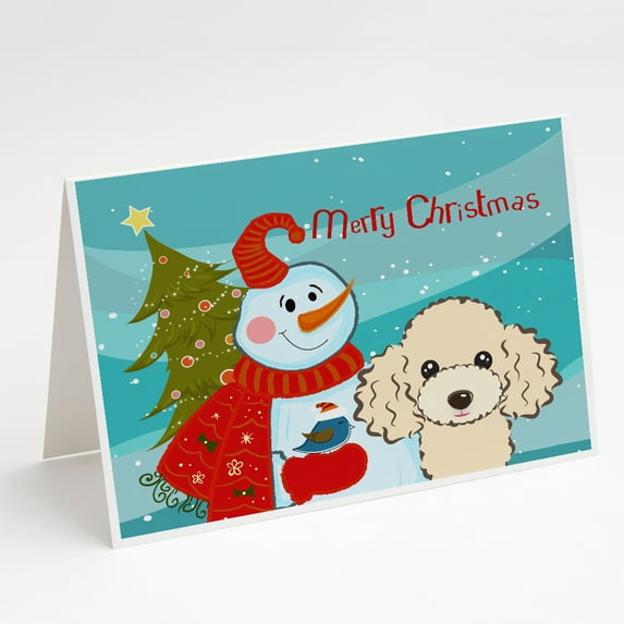 Snowman with Buff Poodle Greeting Cards and Envelopes Pack of 8
