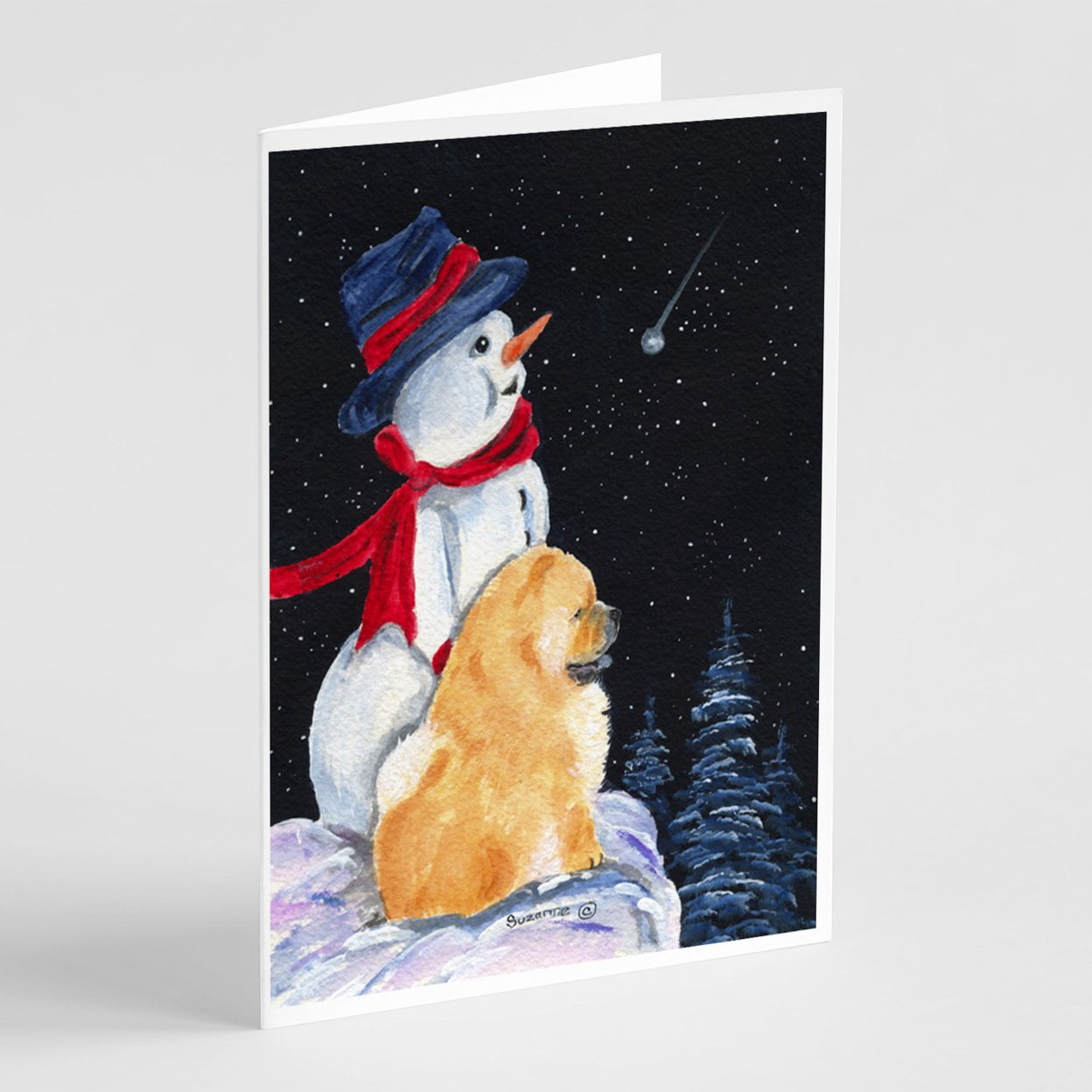 Snowman with Chow Chow Greeting Cards and Envelopes Pack of 8