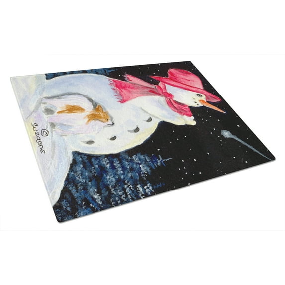Caroline's Treasures Snowman with Papillon Glass Cutting Board Large