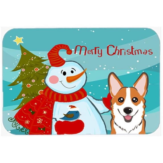 Caroline's Treasures Snowman with Red Corgi Glass Cutting Board Large