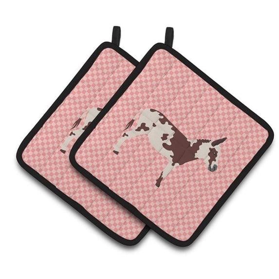 Caroline's Treasures Spotted Donkey Pink Check Pair of Pot Holders