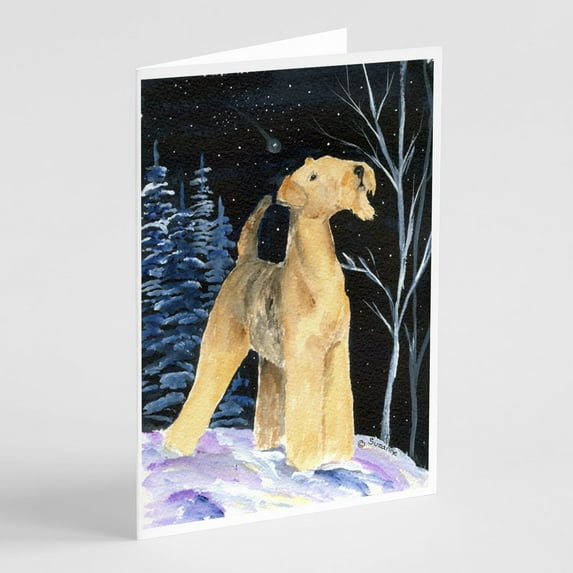 Starry Night Airedale Greeting Cards and Envelopes Pack of 8