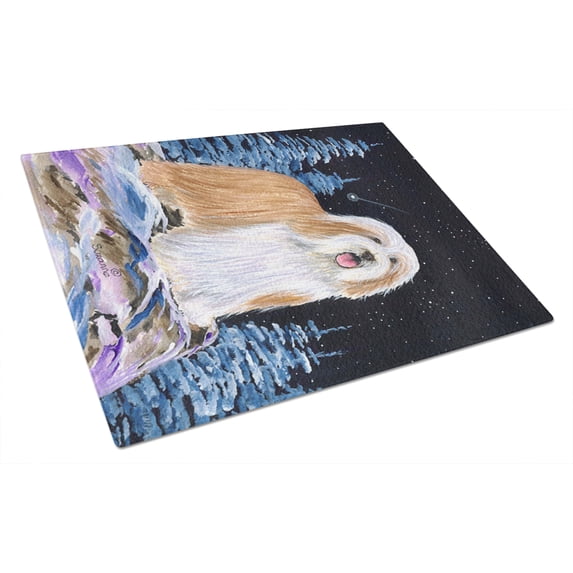 Caroline's Treasures Starry Night Bearded Collie Glass Cutting Board Large