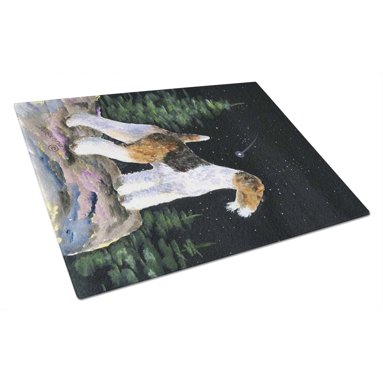 Caroline's Treasures Starry Night Fox Terrier Glass Cutting Board Large