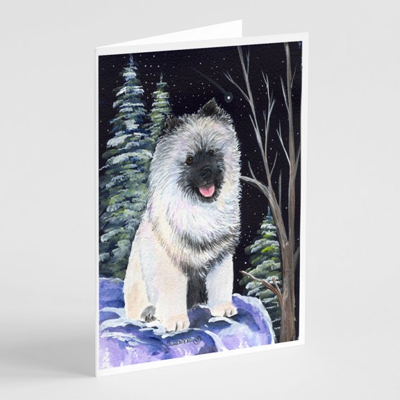 Starry Night Keeshond Greeting Cards and Envelopes Pack of 8