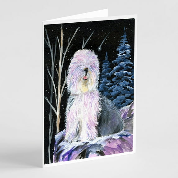 Starry Night Old English Sheepdog Greeting Cards and Envelopes Pack of 8