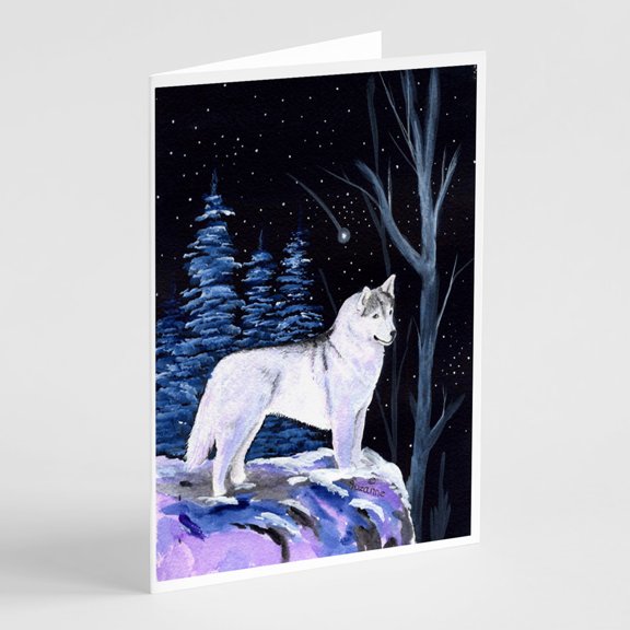 Starry Night Siberian Husky Greeting Cards and Envelopes Pack of 8
