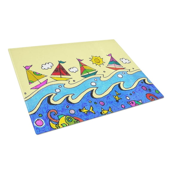 Caroline's Treasures Summer Sail Away Sailboats Glass Cutting Board Large
