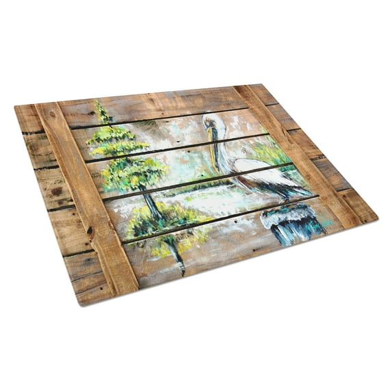 Caroline's Treasures Summer by the Lake White Pelican Glass Cutting Board Large
