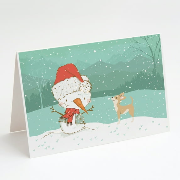 Caroline's Treasures Tan Chihuahua Snowman Christmas Greeting Cards with Envelopes, 5" x 7" (8 Count)