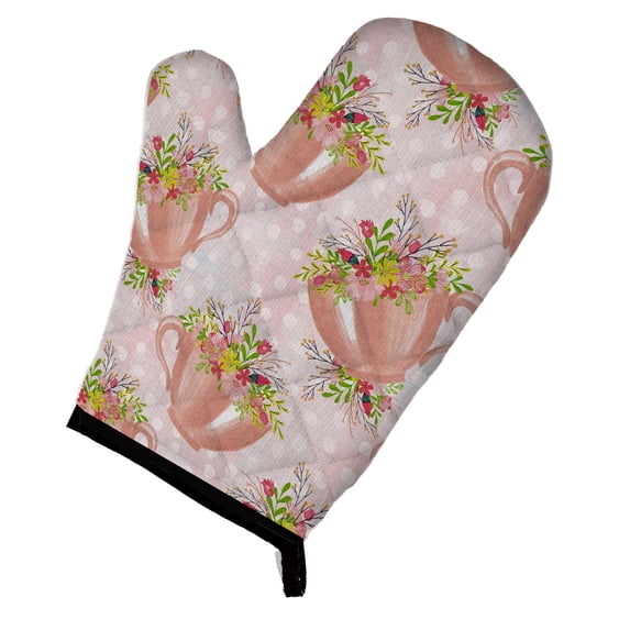 Tea Cup and Flowers Pink Oven Mitt