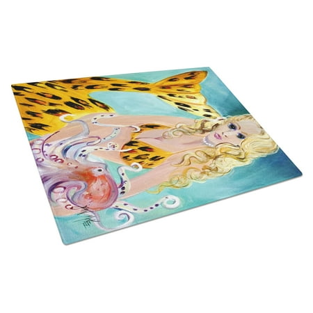Caroline's Treasures Teal Mermaid Glass Cutting Board Large