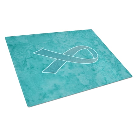 Caroline's Treasures Teal Ribbon for Ovarian Cancer Awareness Glass Cutting Board Large Size