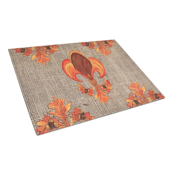 Caroline's Treasures Thanksgiving Turkey Fleur de lis Glass Cutting Board Large