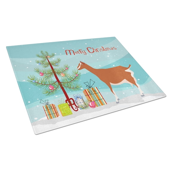 Caroline's Treasures Toggenburger Goat Christmas Glass Cutting Board Large