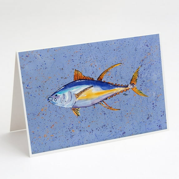 Tuna on Blue Greeting Cards and Envelopes Pack of 8