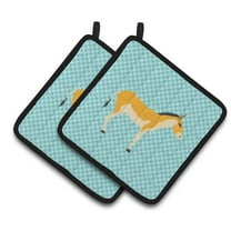 Caroline's Treasures Turkmenian Kulan Donkey Blue Check Pair of Pot Holders