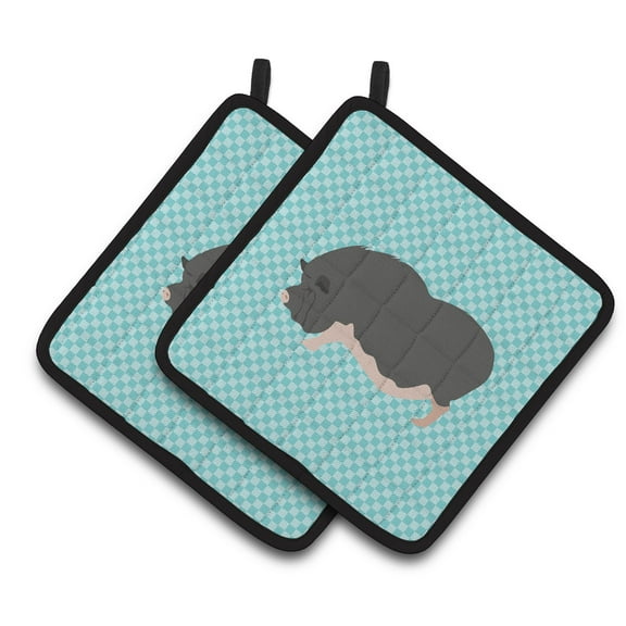 Caroline's Treasures Vietnamese Pot-Bellied Pig Blue Check Pair of Pot Holders