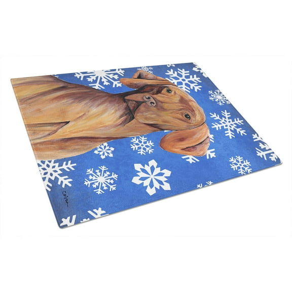 Caroline's Treasures Vizsla Winter Snowflakes Holiday Glass Cutting Board Large