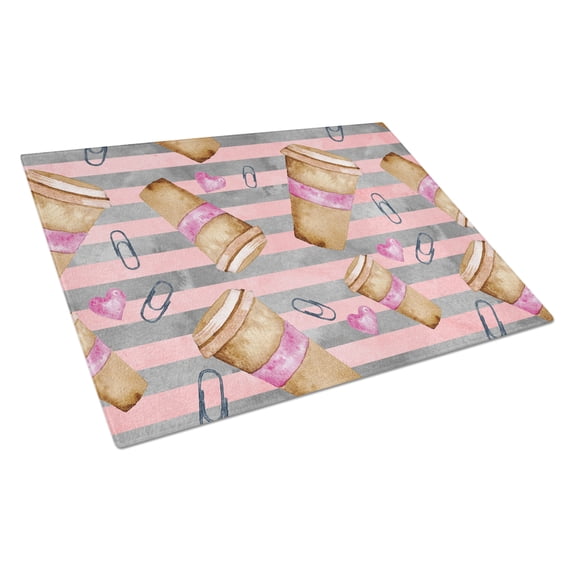 Caroline's Treasures Watercolor Coffee and Paper Clips Glass Cutting Board Large