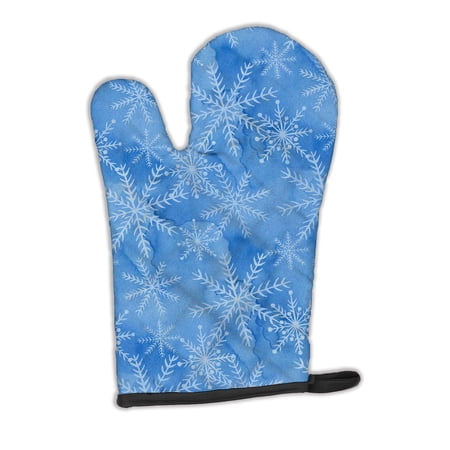 Watercolor Dark Blue Winter Snowflakes Oven Mitt