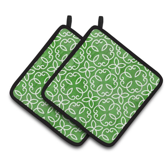 Caroline's Treasures Watercolor Geometric Cirlce on Green Pair of Pot Holders