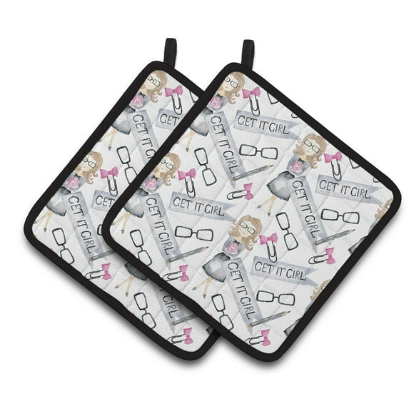 Caroline's Treasures Watercolor Girl Boss Get it Girl Pair of Pot Holders