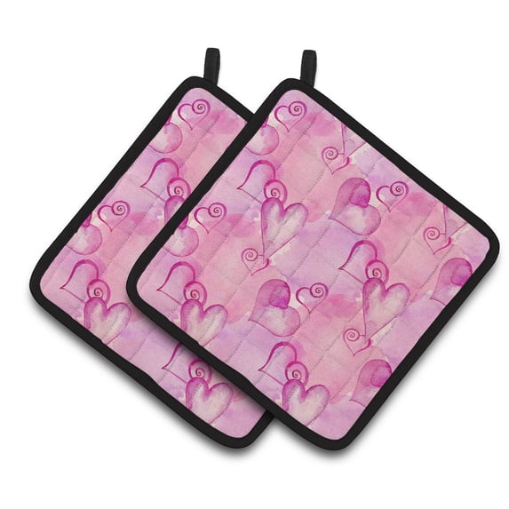 Caroline's Treasures Watercolor Hot Pink Hearts Pair of Pot Holders