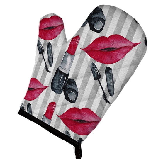 Caroline's Treasures Watercolor Lipstick and Grey Stripes Oven Mitt