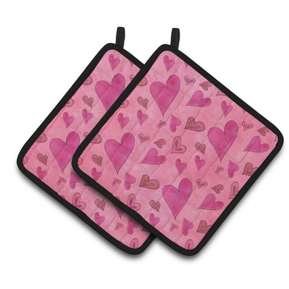Caroline's Treasures Watercolor Love and Hearts Pair of Pot Holders