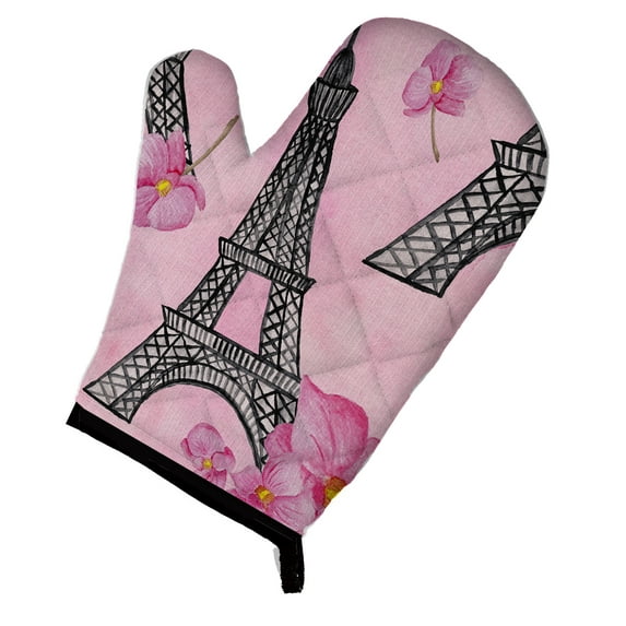 Caroline's Treasures Watercolor Pink Flowers and Eiffel Tower Oven Mitt