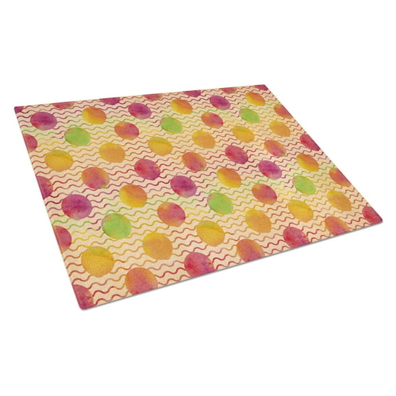 Caroline's Treasures Watercolor Rainbow Dots and Sqiggles Glass Cutting Board Large