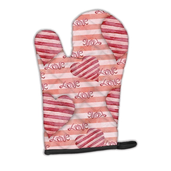 Caroline's Treasures Watercolor Red Striped Hearts Oven Mitt