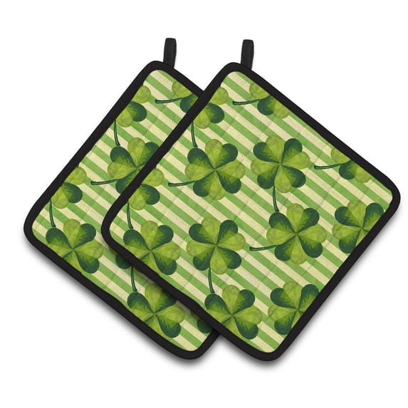 Caroline's Treasures Watercolor Shamrock Stripes Pair of Pot Holders