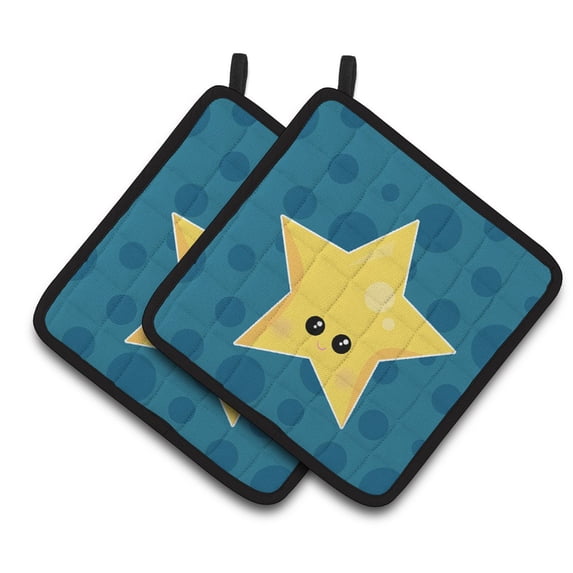 Weather Night Star Face Pair of Pot Holders