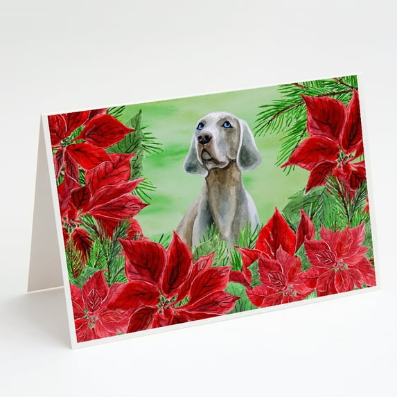 Caroline's Treasures Weimaraner Poinsettas Christmas Greeting Cards with Envelopes, 5" x 7" (8 Count)