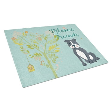Caroline's Treasures Welcome Friends Black Staffie Glass Cutting Board Large