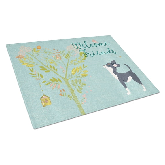 Caroline's Treasures Welcome Friends Black White Chihuahua Glass Cutting Board Large