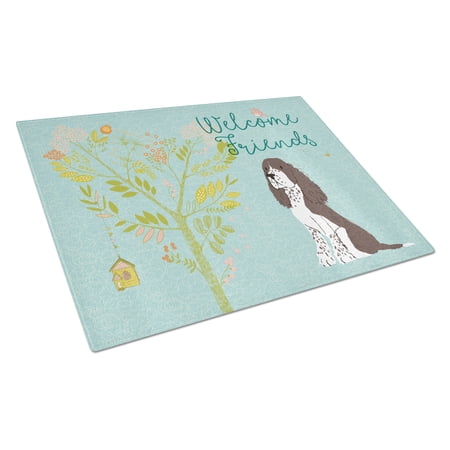 Caroline's Treasures Welcome Friends Brown Springer Spaniel Glass Cutting Board Large