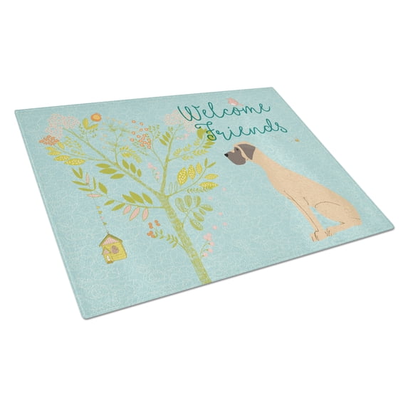 Caroline's Treasures Welcome Friends Fawn Great Dane Natural Ears Glass Cutting Board Large