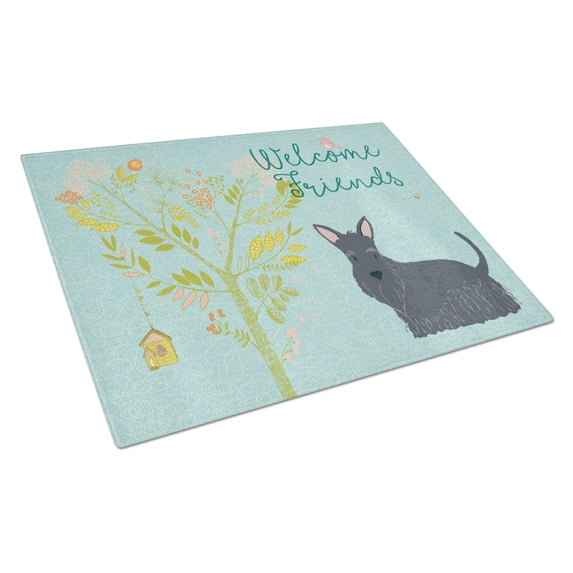 Caroline's Treasures Welcome Friends Scottish Terrier Glass Cutting Board Large