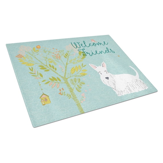 Caroline's Treasures Welcome Friends White Scottish Terrier Glass Cutting Board Large