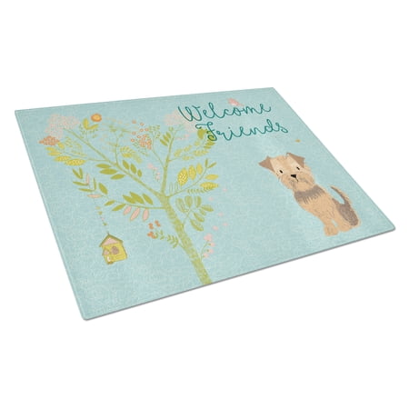 Caroline's Treasures Welcome Friends Yorkie Natural Ears Glass Cutting Board Large