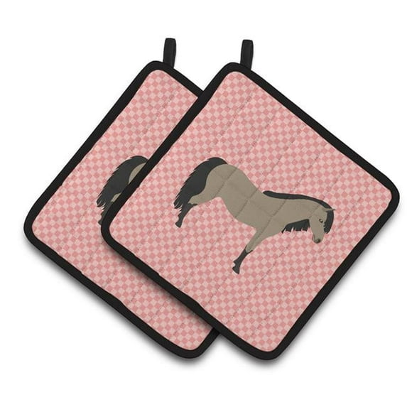 Caroline's Treasures Welsh Pony Horse Pink Check Pair of Pot Holders