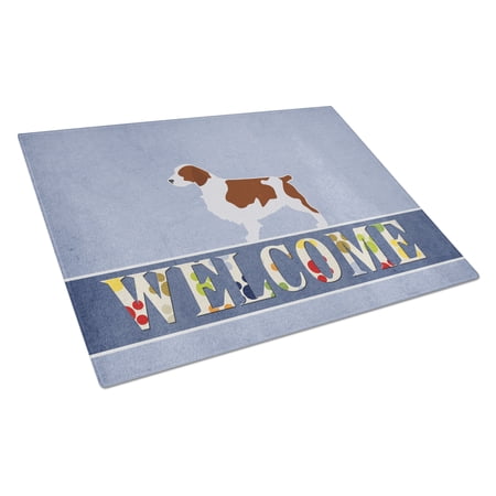 Caroline's Treasures Welsh Springer Spaniel Welcome Glass Cutting Board Large