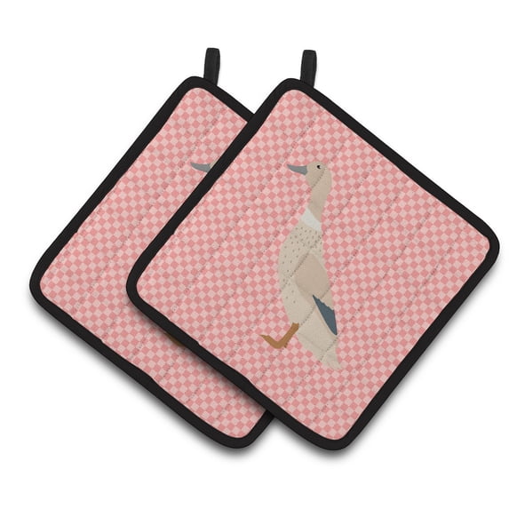 Caroline's Treasures West Harlequin Duck Pink Check Pair of Pot Holders