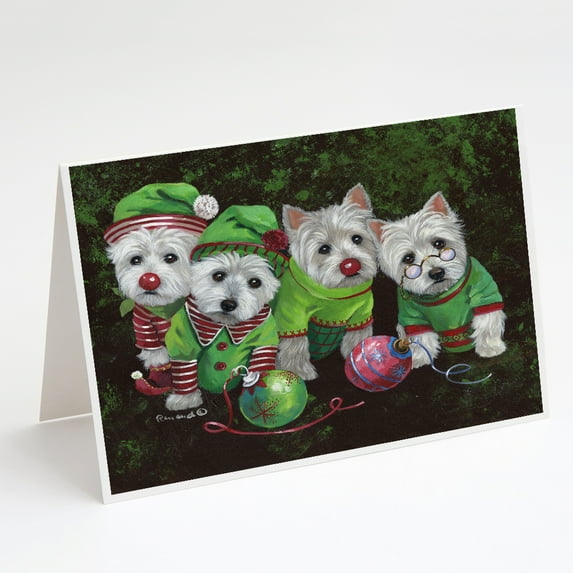 Westie Christmas Santa's Assistants Greeting Cards and Envelopes Pack of 8